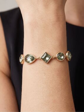 Gold Tone Crystal Station Bracelet Mixed Shape Stones Adjustable Slider Like New
